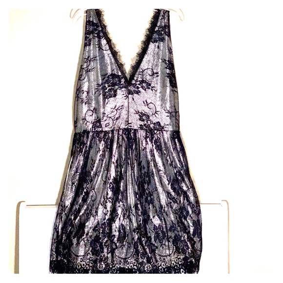 Francesca’s Black lace overlay Silver dress - Picture 2 of 5